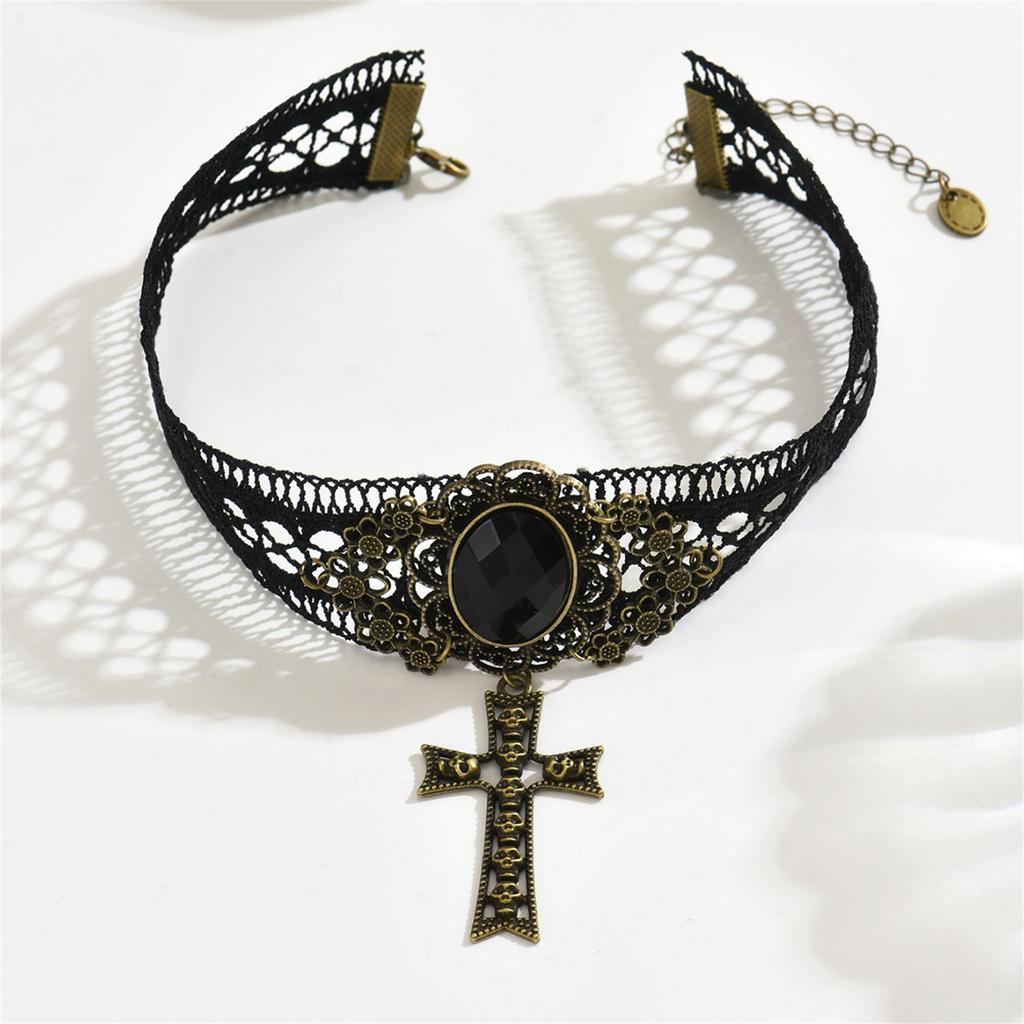Dark Romance Gothic Lace Necklace Adornment Sturdy Chokers Neckchain Adornment for Fashion Enthusiasts