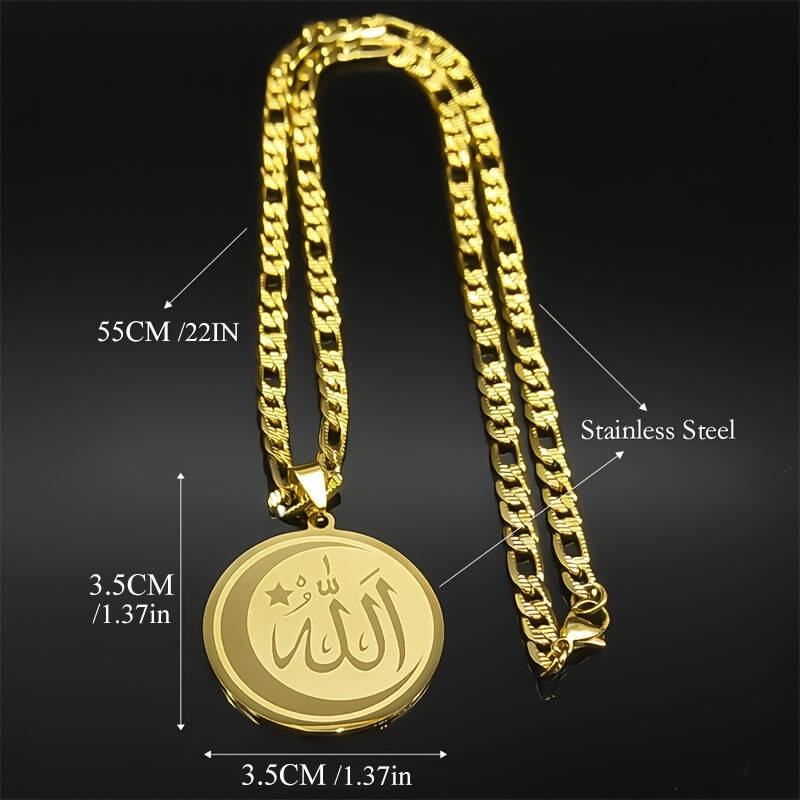 Muslim Islamic Quran Allah Crescent Moon Star Pendant Necklaces Stainless Steel Religious Amulet Ramadan Festival Jewelry