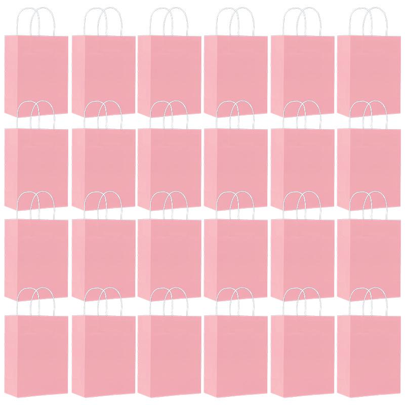 12/24PCS Paper Bag Pink Rosered Kraft Handle Paper Bag Festival Birthday Gift Packaging Materials Party Souvenir Goodie Bags ZYF