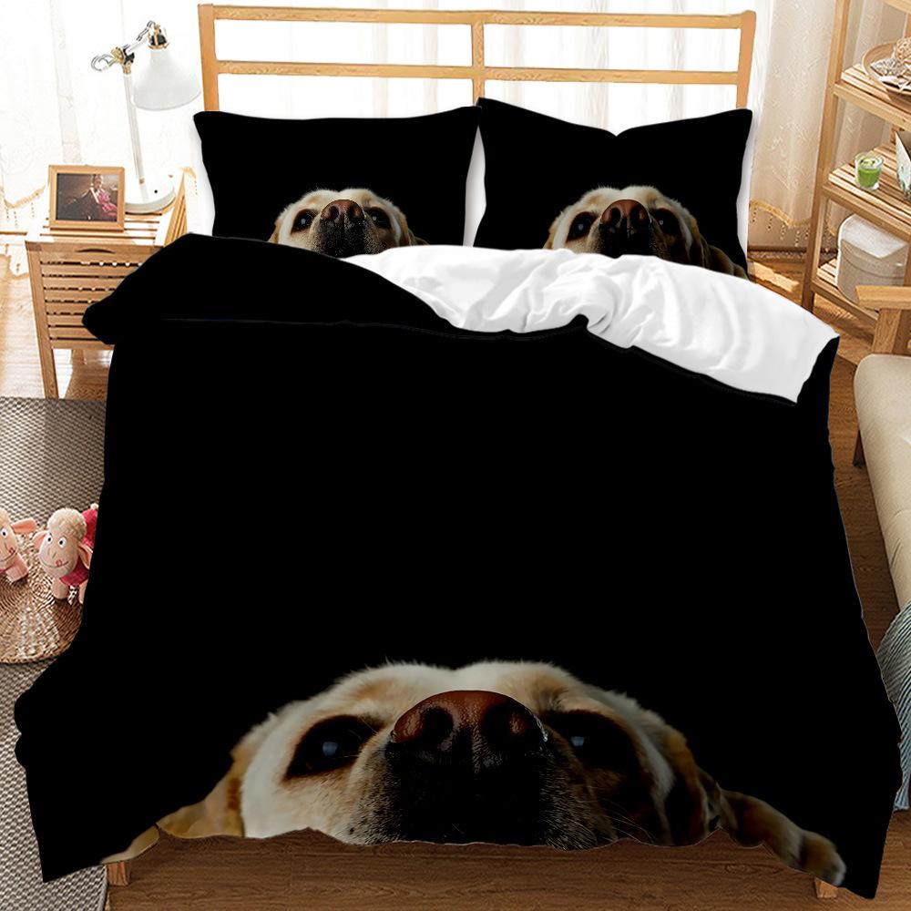 Cute Animal Dog Pattern Print Quilt Cover Pillowcase 3D Digital Printing Three-Piece Set