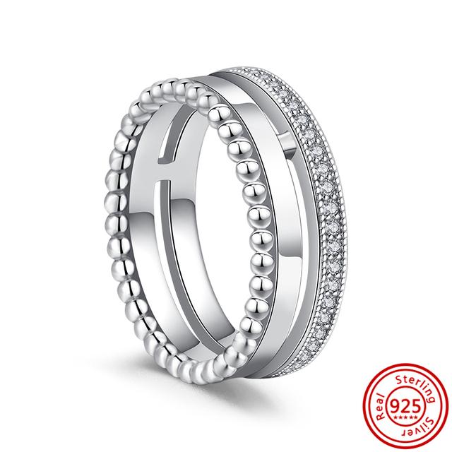 Authentic 100% 925 Sterling Silver Princess Regal Crown Heart Sparkling Zircon Luxury Circle Rings Women Wedding Jewelry