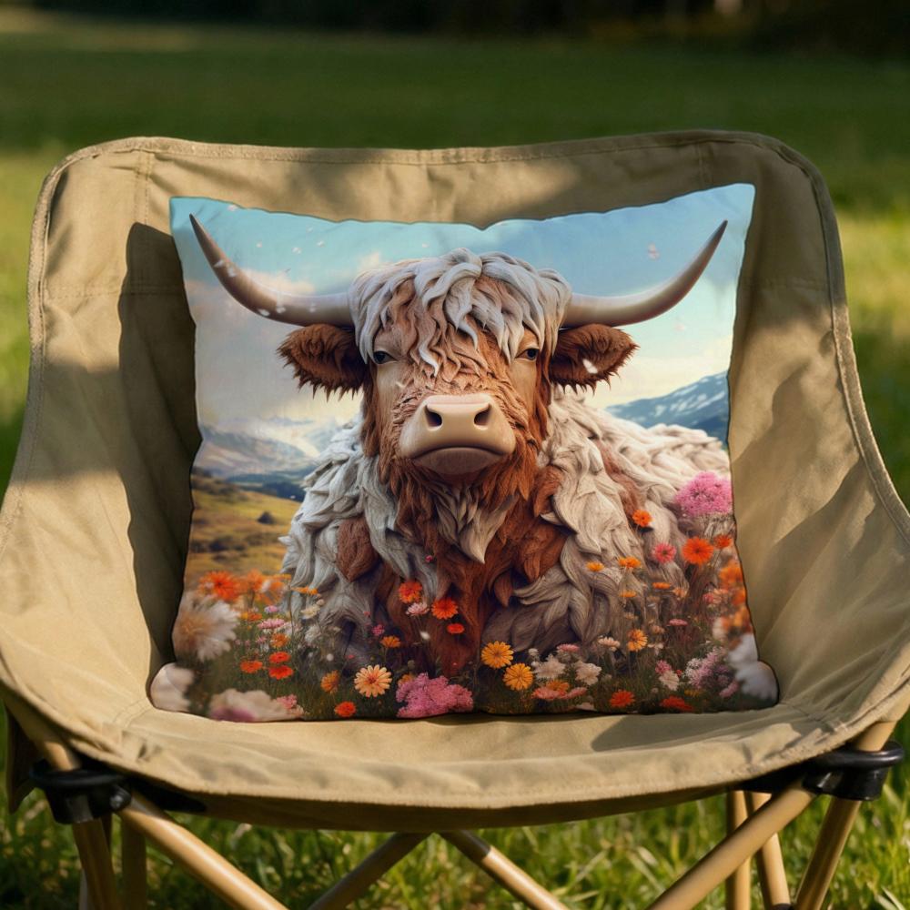 Vibrant Highland Cow Pattern Cushion Cover Soft Reversible  Durable Pillow Cover  MultiScene Use for Home  Car Daily Comfort