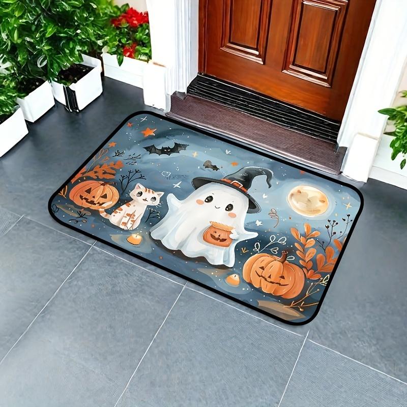 1Pcs Anti Fatigue Kitchen Rugs Halloween Cartoon Ghost Print Waterproof Non Slip Thick Cushioned Kitchen Mat Heavy Duty Comfort