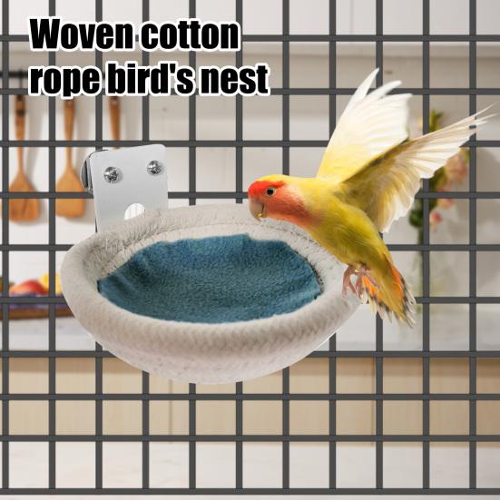 Birds Nest for Cage Cotton Rope Breeding Nest Bed Hatching House Hanging Birds Bed with Metal Fixings for Cockatiel Parakeet Conure Budgie Lovebird