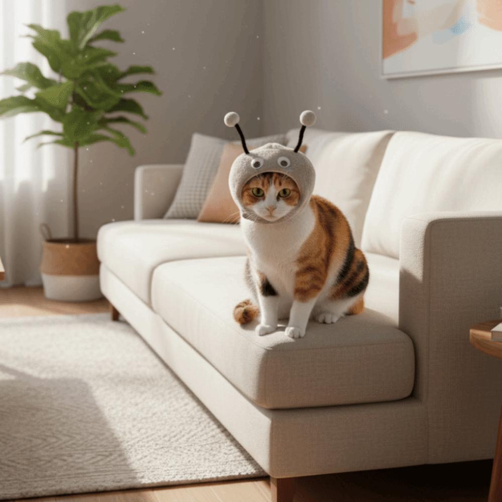 Funny Warm Cat Bee Headdress Cartoon Pet Cosplay Hat with Active Eyes Soft Cat Headwear Pet Party