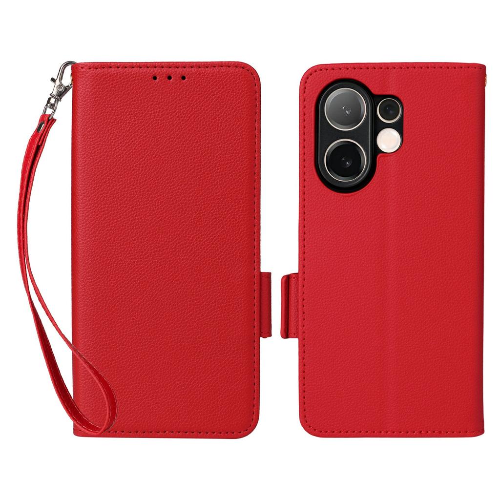 For Vivo V60 5G Case with Wrist Strap Litchi Texture PU Leather Wallet Phone Cover