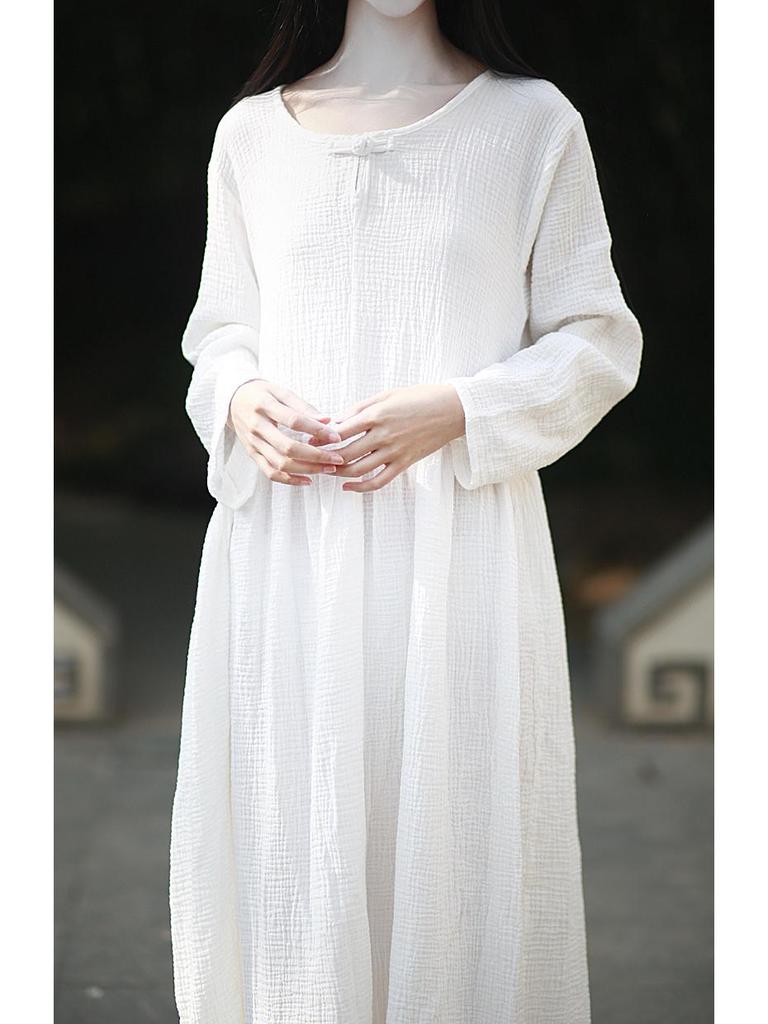 Women's Double-Layer Cotton and Linen Retro Long Dress - Cool, Gentle Style, Available In 4 Colors