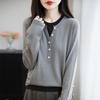 Women's Style Pullovers Simple Versatile Bottoming Sweater for Women New Fall Winter Fake Two-piece Contrasting Color Sweater