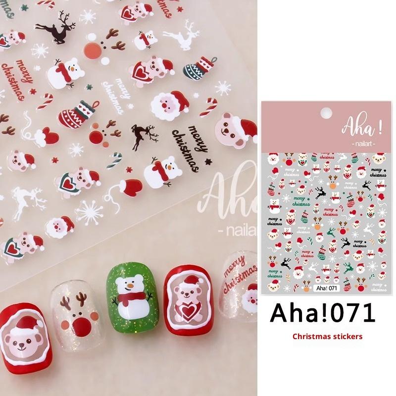 Christmas Nail Art Stickers Cartoon Santa Claus Snowman Snowflake Embossed Pattern Nail Sticker Nail Decals Manicure Decorations