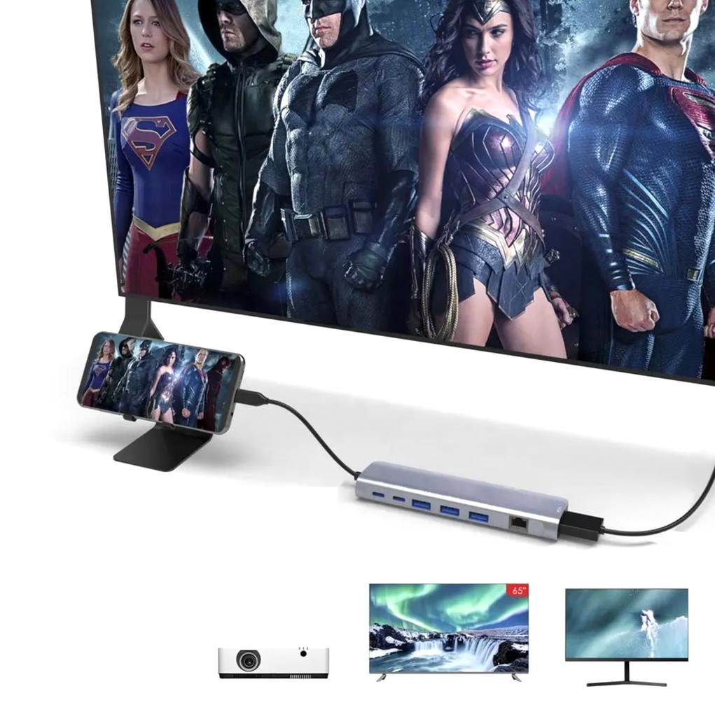 HUB USB-C HDMI 4k LAN RJ45 Gigabit PD 100W USB 3.0 Adapter