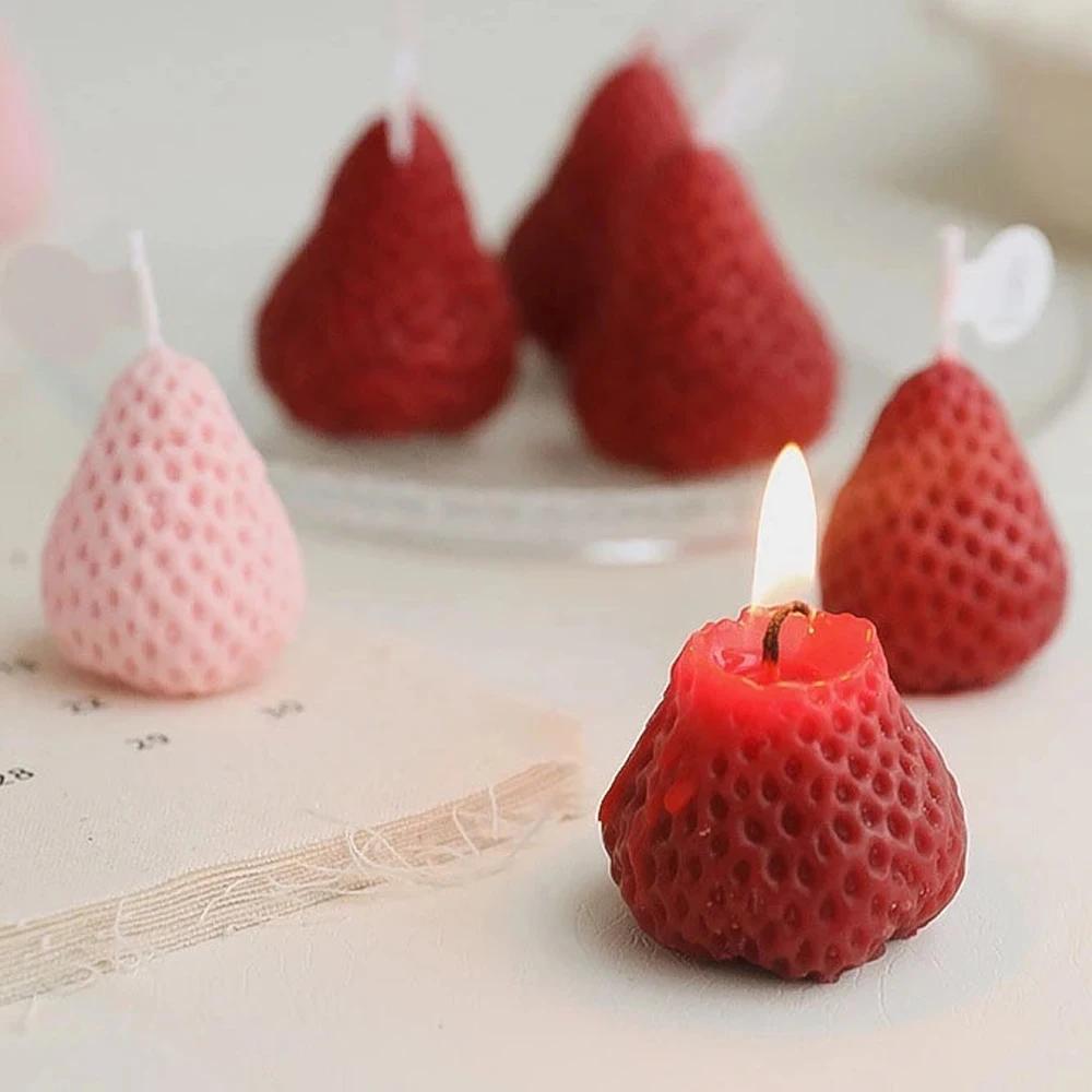 3D Erdbeerkerze Silikonform Handgemachte Aromatherapie Kerzenwachsform Fondant Schokoladenharz Formen Heim Handwerk Dekor