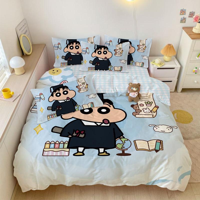 Boy Girl Crayon Shin-Chan Bedding Set Pillowcase 2/3/Pcs Shin-Chan Duvet Cover Adult Children Gift Single Double Large Size