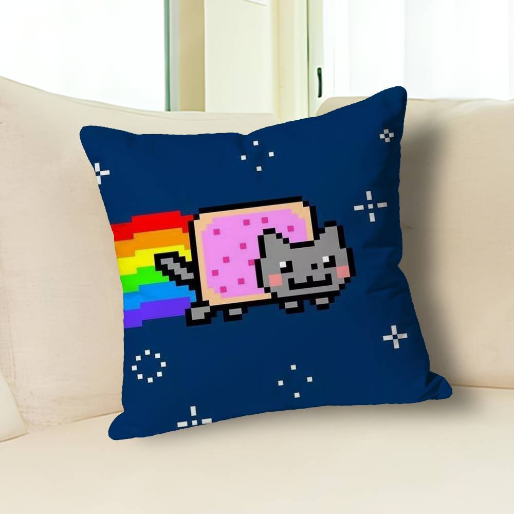 Funny N-Nyan Cat Pillow Cases for Bedroom Living Room Sofa Home Decor Polyester Cushion Cover with Zipper