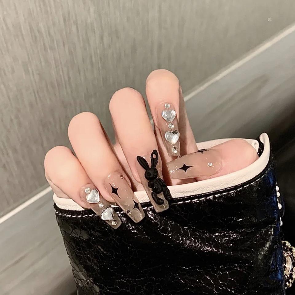 Sweet Spicy Bunny Nail Tips - Long T Milk Tea Color Wearable Nail Art Stickers N5216 [Glue Version]