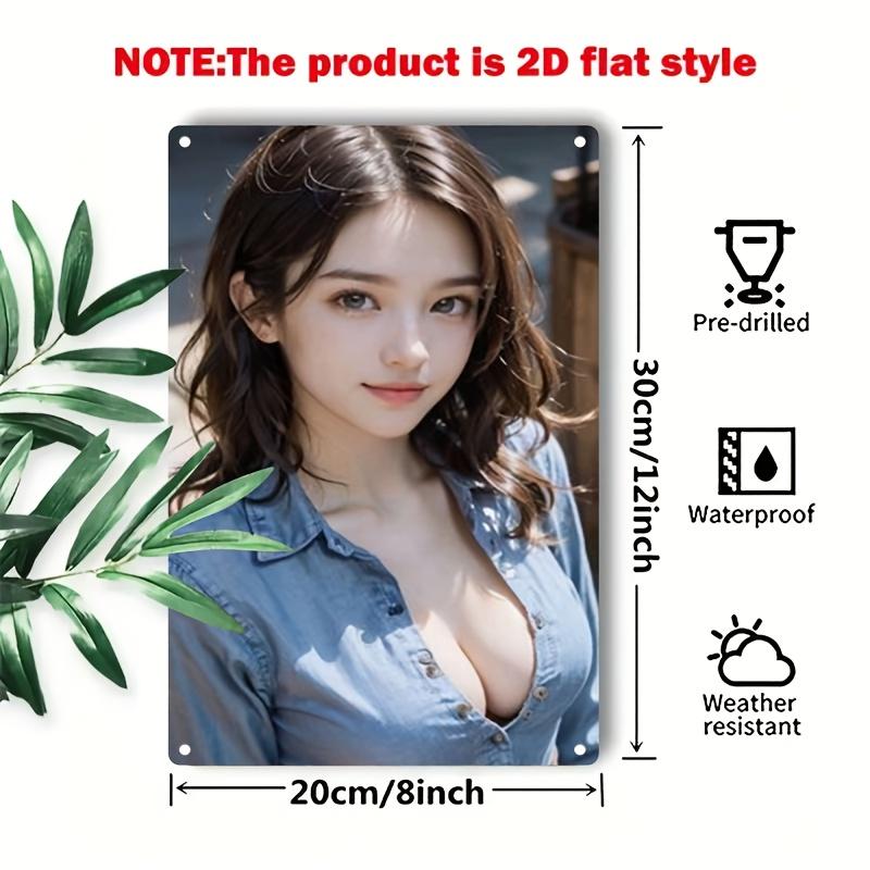Retro Tin Poster Wall DecorMetal Sign Plate with Woman Face Artwork - /Korean Beauty Style Iron Poster for Hom