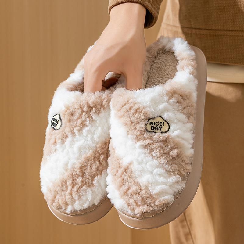 Rainbow Color Matching Cotton Shoes Autumn and Winter Leisure Indoor Home EVA Sole, Couple Thick-soled Warm Cotton Slippers