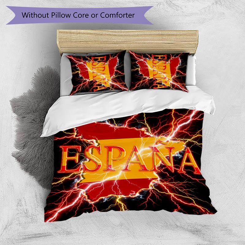 Spain Football Printed Bedding 3 Piece Set Cozy Breathable Bed Cover Set As Housewarming Holiday Gift