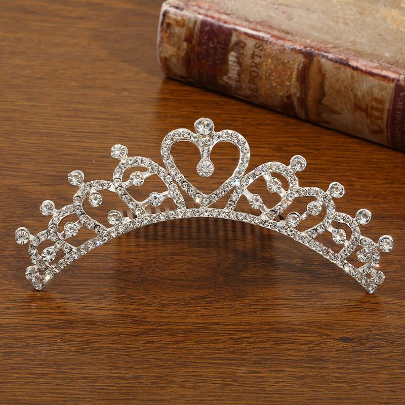 New Children's Crown Rhinestone Hair Accessories Princess Crown Girl's Birthday Alloy Comb Girl's Crown Tiara