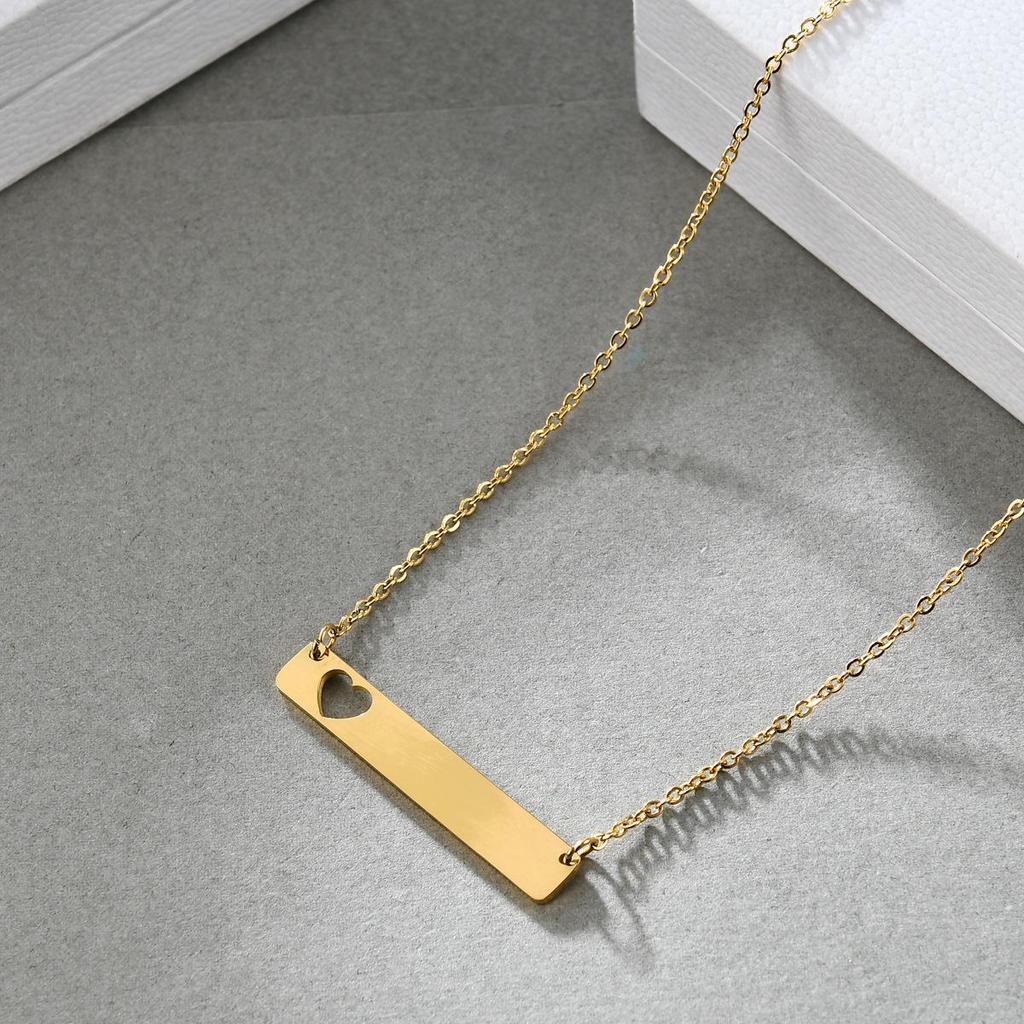 31MM Personalized Long Bar Heart Stainless Steel Necklace - Customizable with Laser Logo