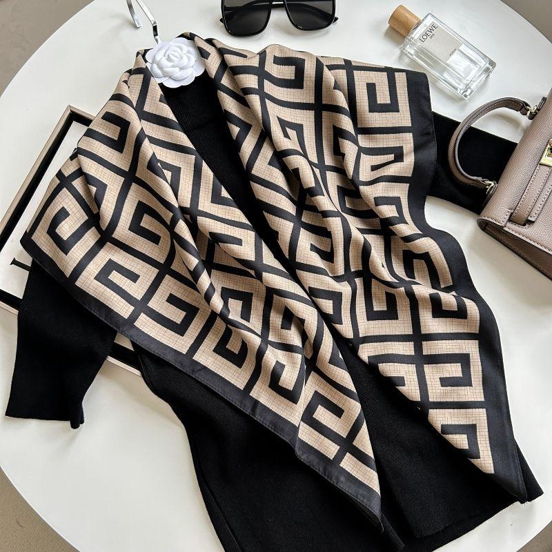 Letra Estampada Seda Imitada de Alta Qualidade Lenço de Seda Twill Decorativo Feminino