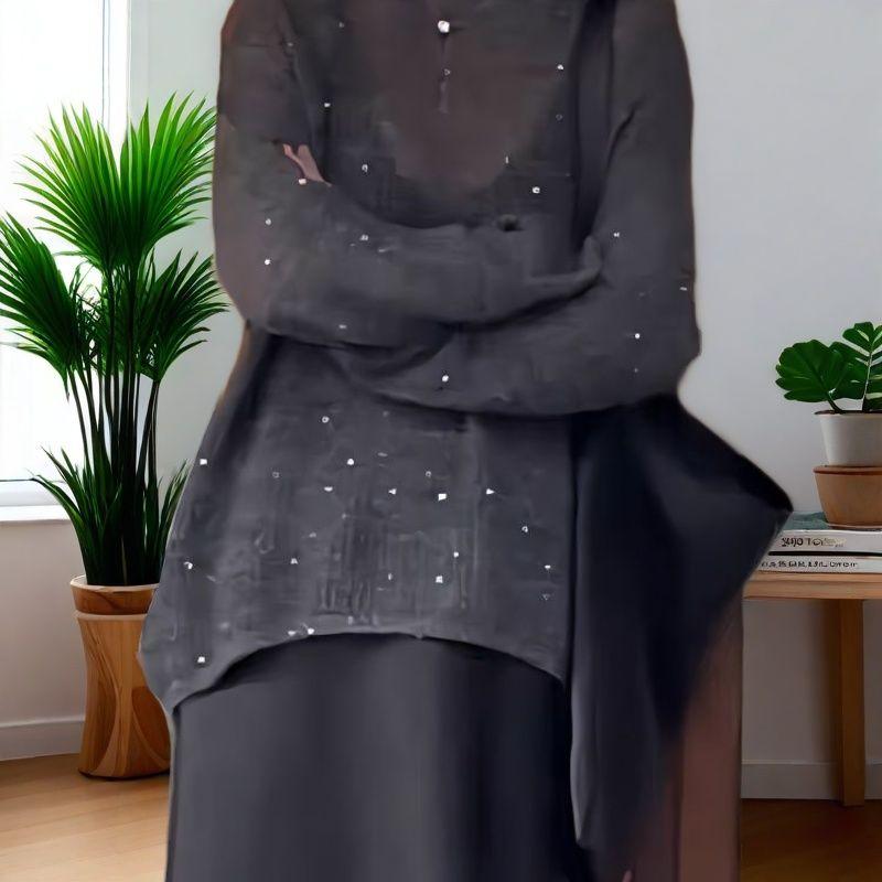 Autumn Layered Pullover with Chic Design Sequined Sweater Retro Light Luxury Casual Loose Long-sleeved Blouse Top