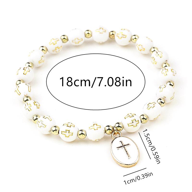 Stretch Bracelet Cross Pendant Rosary Beads Bracelet Religious Catholic Bracelet Jewelry Travel Souvenir Gift For Girl