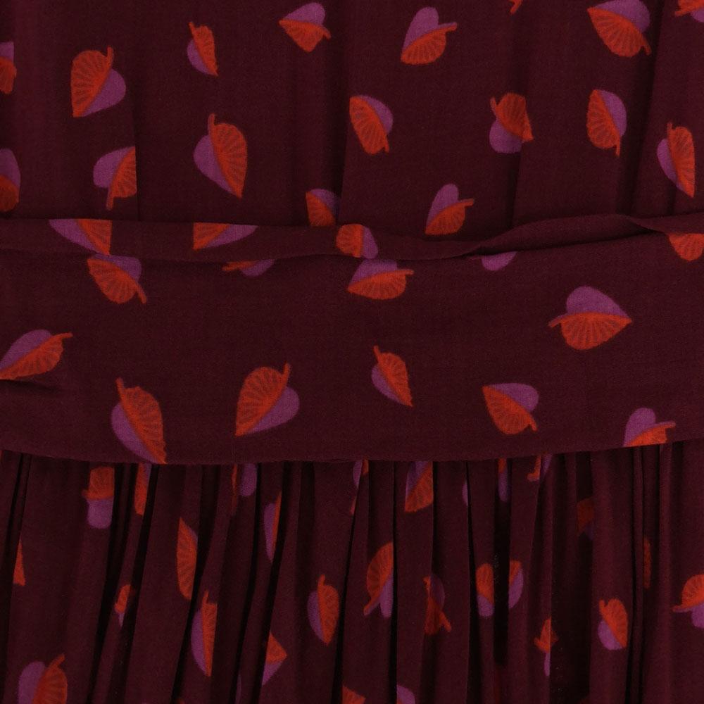 Karen Walker Leaf Pattern Long Sleeve Knee-length Dress 2 Red Series Women Used