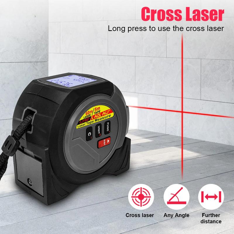 3-In-1 Laser Rangefinder Tape Measure 60M/ 40M/ Handheld Laser Meter Measuring Tool Cross Line Laser Level BUCKLE