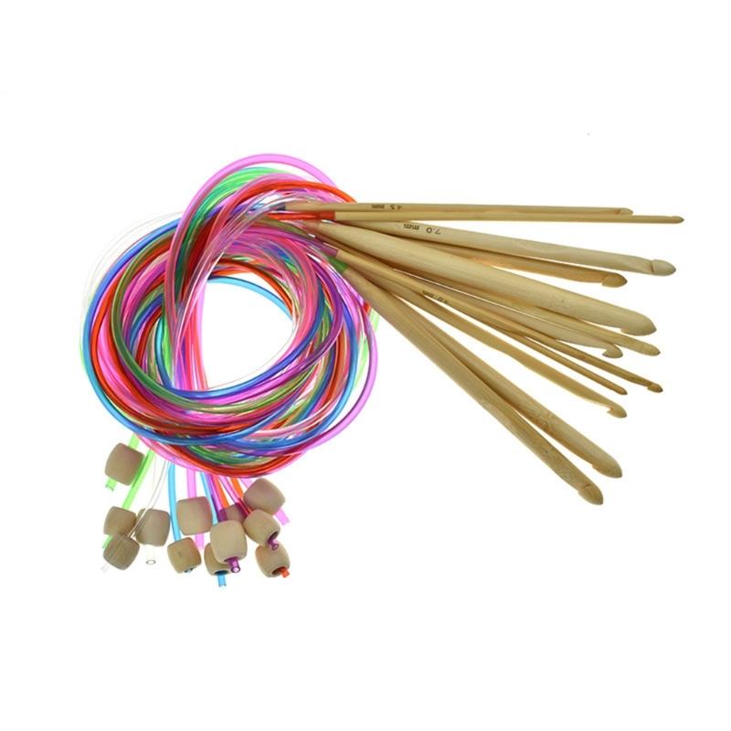 12Pcs Tunisian Afghan Crochet Hook with Cable 3.0mm-10mm Wood Circular Knitting Needle with Tube for Beginner Knitting 1