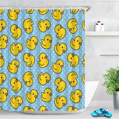 Hbu23Anime Cute Duck Printed Shower Curtain Cartoon For Bath Waterproof Bathroom Curtain Durable Bath Screen Bathroom Decor Fu7$