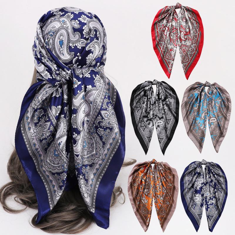 Vintage Paisley Print 90 Silk Scarf Square Scarf Women's Decorative Shawl Faux Silk Satin Headscarf