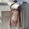Backless Lace Suspender Nightdress Transparent Sleepwear Robe Set Sweet Mesh Sling Nightgown  Gift