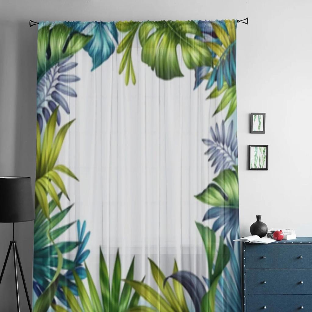 Colorful Tropical Palm Leaves Sheer Curtains For Living Room Bedroom Kitchen Tulle Curtain Home Decorative Sheer Panels