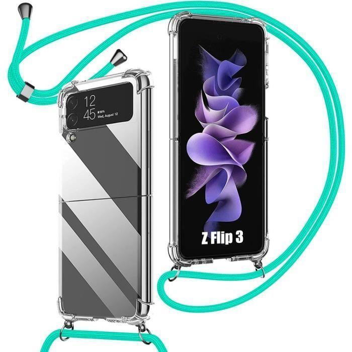 Coque de protection - BOOLING - pour Samsung Galaxy Z Flip 3 5G - Souple - Transparent/Turquoise - Anti-rayures