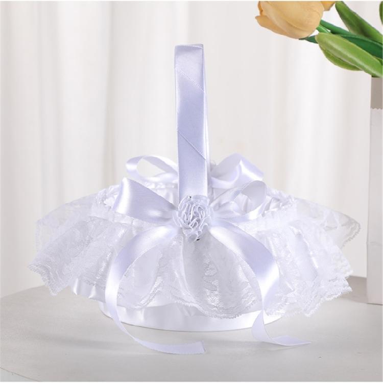 Tragbarer Hochzeitsdekorationskorb mit verstärktem Griff und zartem Spitzenakzent, Halter für Brautsträuße