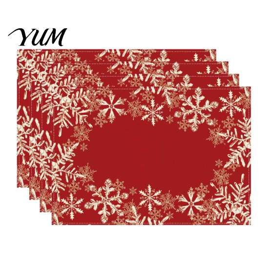 Holiday Party Supplies 4Pcs Christmas Linen Placemat Set, Cartoon Snowman Gingerbread Gnome Table Heat Insulation Pads Mat, Resistant Place