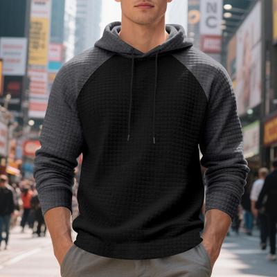 Herbst und Winter Kapuzen-Herren-Sweatshirt Jacquard Klein Kariert Farbblock Lässig Raglanärmel Locker Oberteil Herren