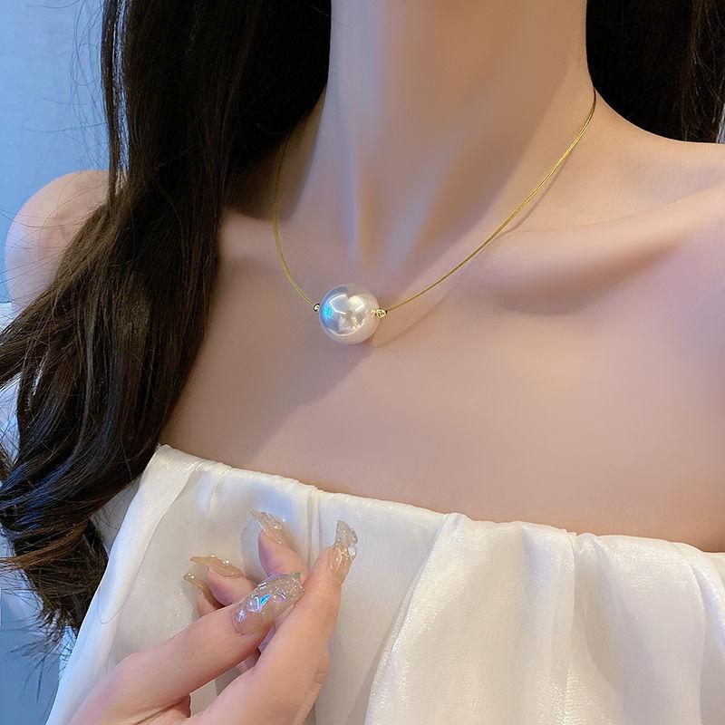 French retro pearl necklace women's one big high-end temperament summer collarbone chain neck chain accessories tide