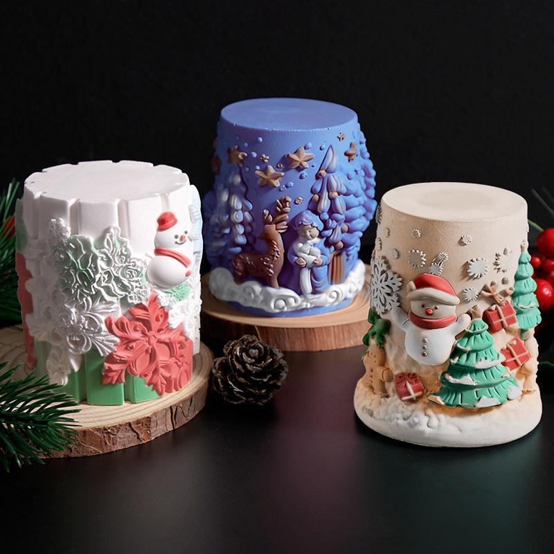 Christmas Tree Mold White Christmas Snowflake Mold Cylinder Candle Mold Cylindrical For Holiday Crafts Festival Ornament Home