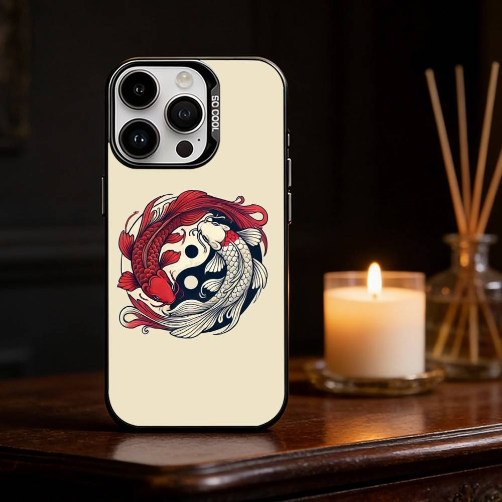 Koi Carp Fish Yin Yang Art Phone Case Color Silver Shell For IPhone 17 16 15 14 13 12 11 Pro Max Plus