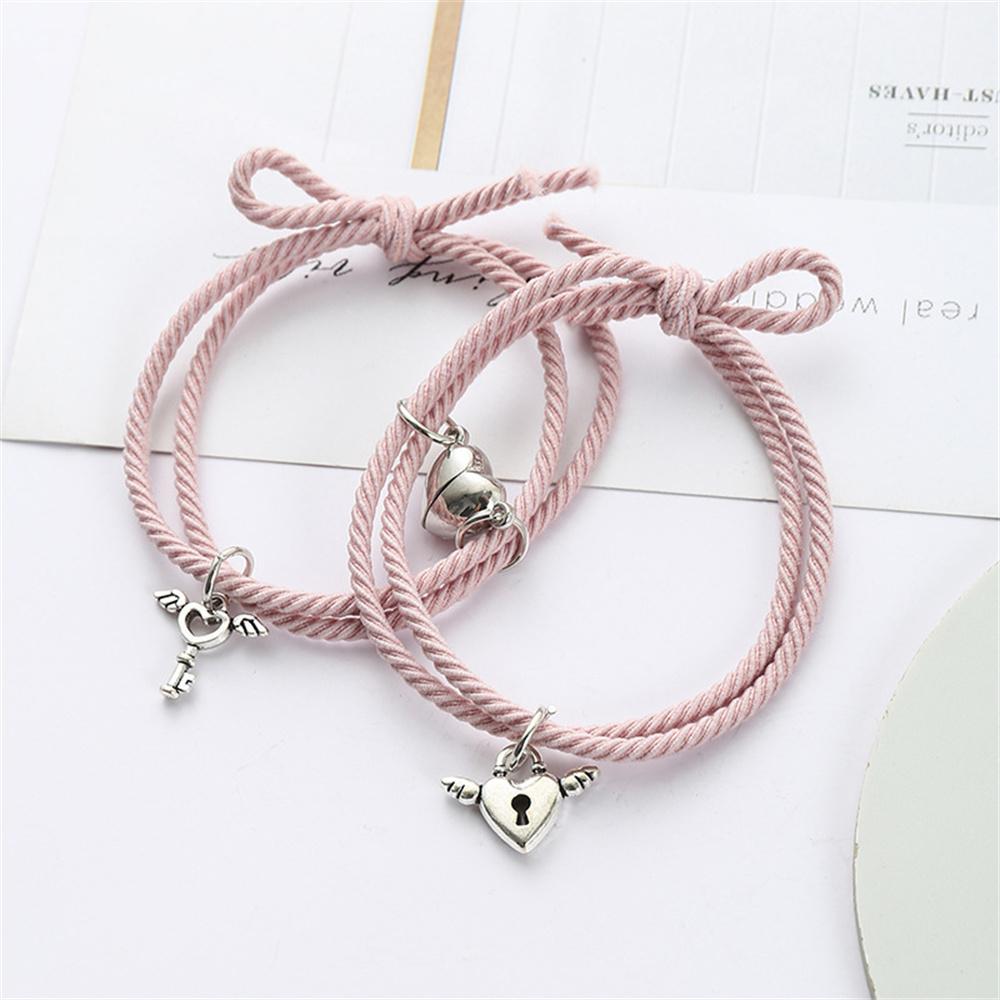 2Pcs Magnetic Bracelets for Women Men Heart Key Lock Pendant Charm Lovers Matching Bracelet Braided Hand Rope Friendship Jewelry