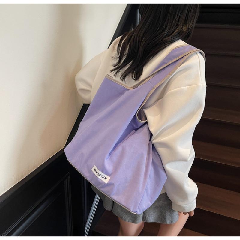 Dopamine Contrasting Color Large-capacity Tote Bag Summer New Simple Temperament Lazy Wind Shoulder Bag