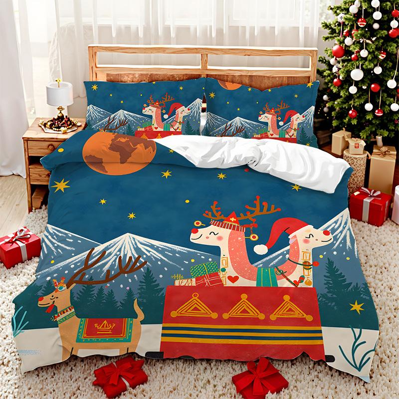 3D Digital Printed Bedding Two Or Three Piece Santa And Elk Polyester Quilt Cover