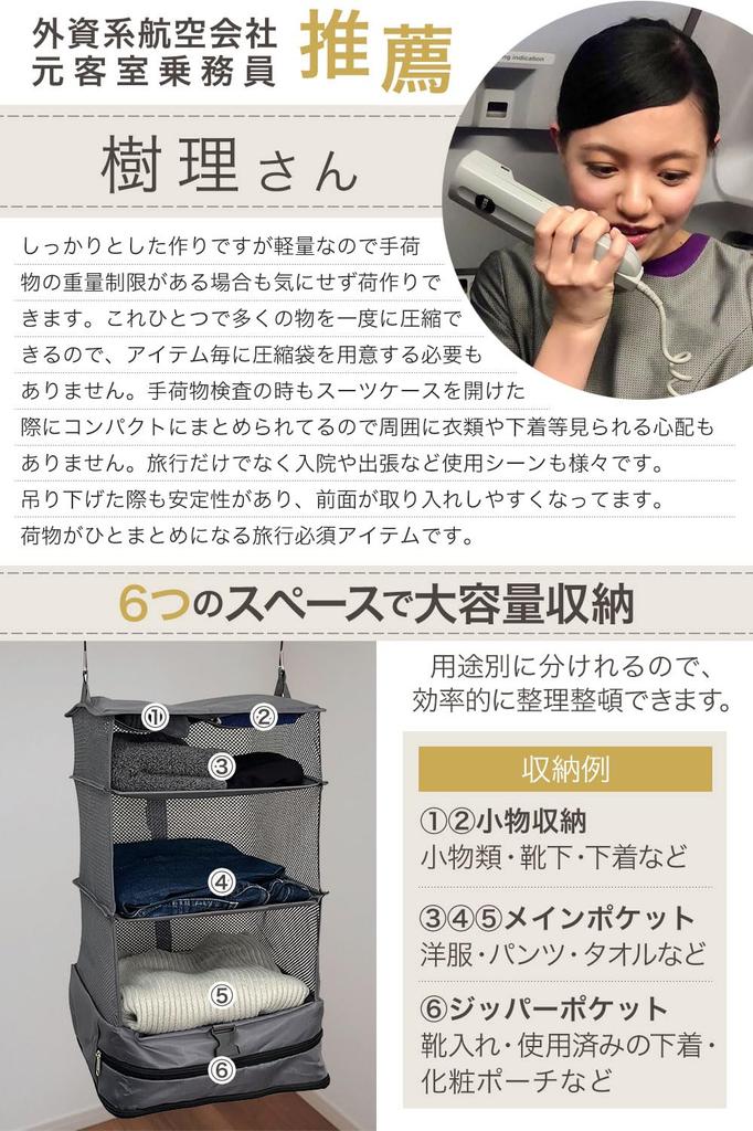 Wada Kogyo Travel Hanging Storage Compression Bag by a Former Flight Travel Convenience Compression Bag for Gray Pouch, [Recommended Attendant] Goods,