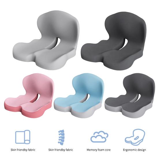 2-in-1 Seat Cushion Ergonomic Memory Foam Back Cushion Non-Slip Base Seat Cushion with Lumbar Support for Office Chair Car Seat