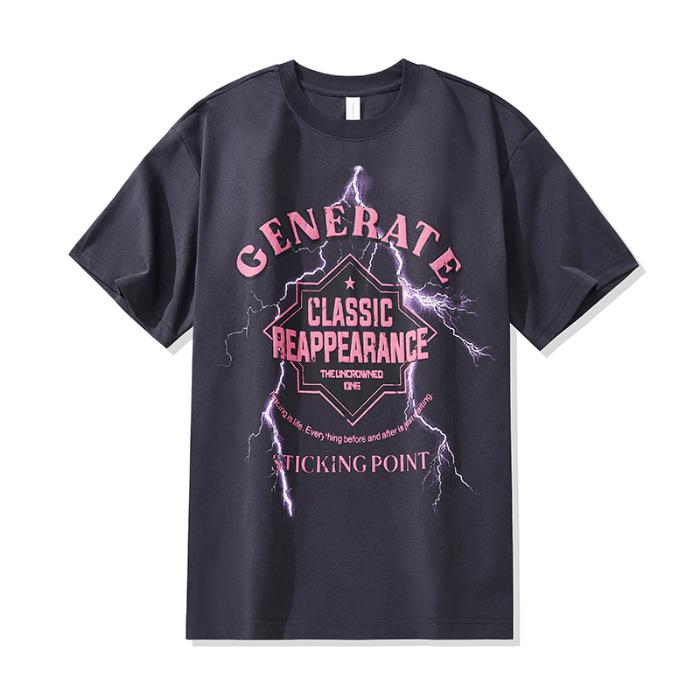 

Spring and Summer New Letter Printed T-shirt Retro Heavy Street Style Short-sleeved Men Loose Thin 4XL