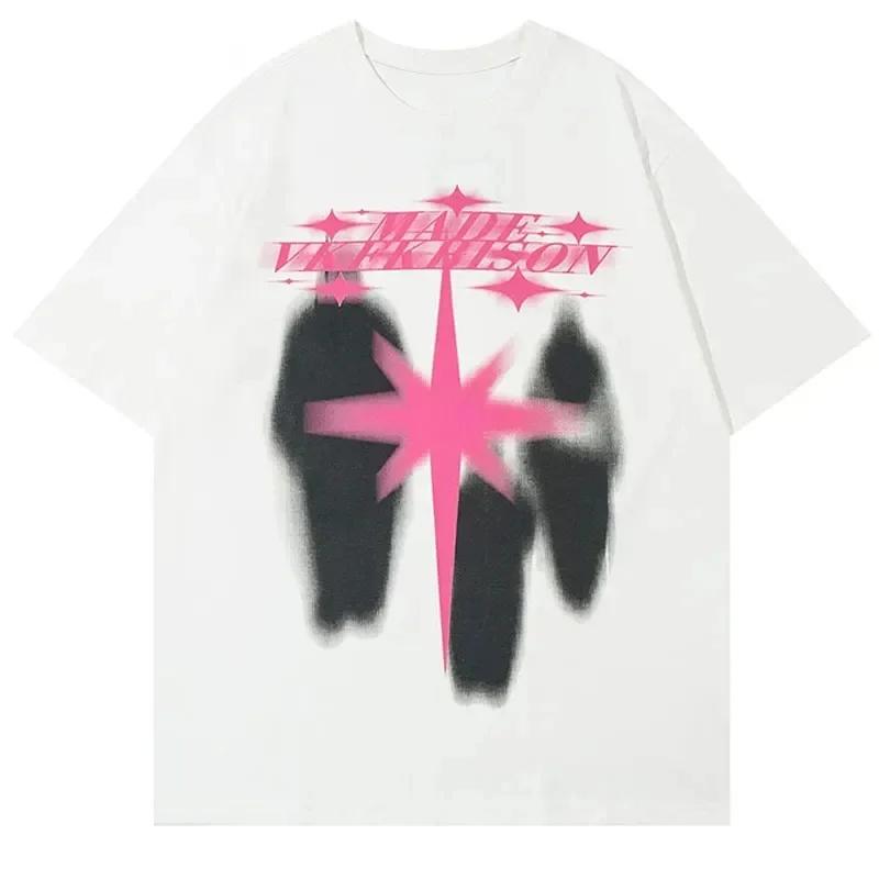 Dámské Tričko Streetwear Hvězda Stín Grafické Tričko Hip Hop Oversized Harajuku Tričko Bavlna Unisex Vrcholy Tričko Černá Bílá Y2K