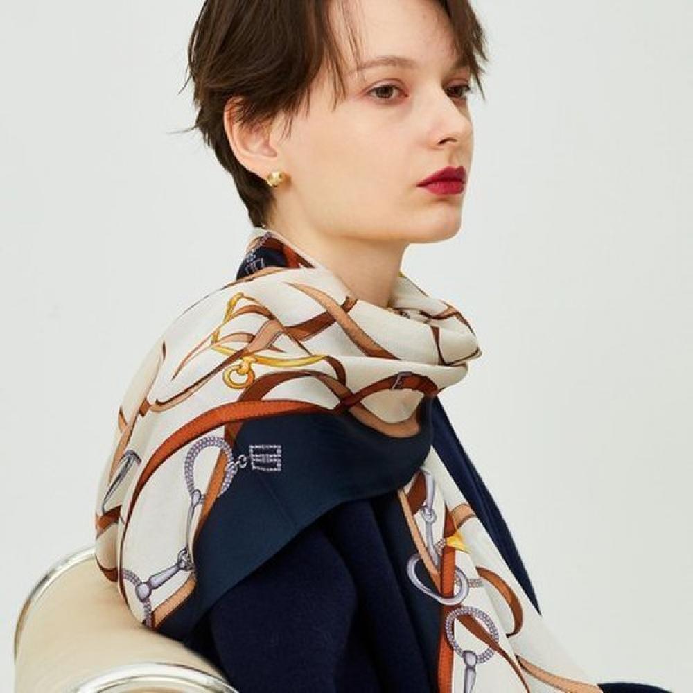 Daks Navy Long Silk Scarf Chain Pattern Dcsc5f011n2 Single option