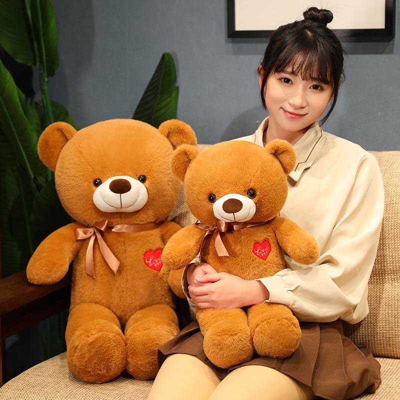 Adorable Bow Love Heart Teddy Bear Plush Toy Cute Soft Stuffed Animals Bears Doll Girls Hug Pillow for Lovers Valentine Gifts