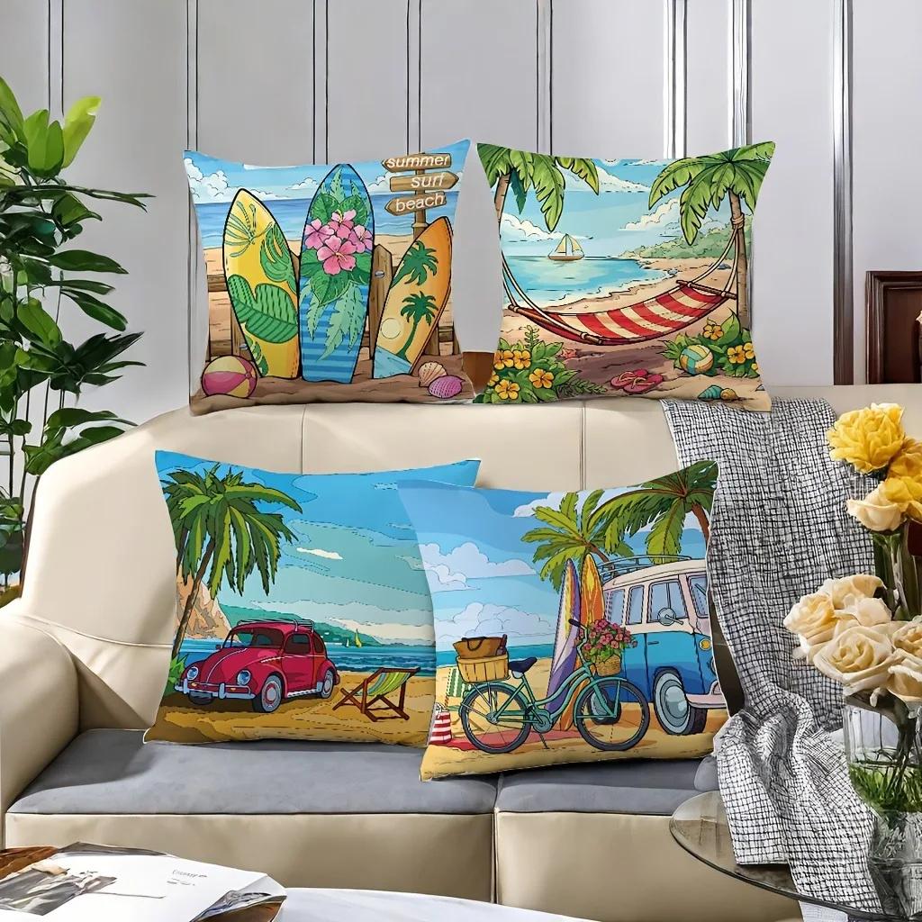 Summer Style Beach Pattern Home Decor Pillow Cover Living Room Sofa Polyester Cushion Cover with Zipper